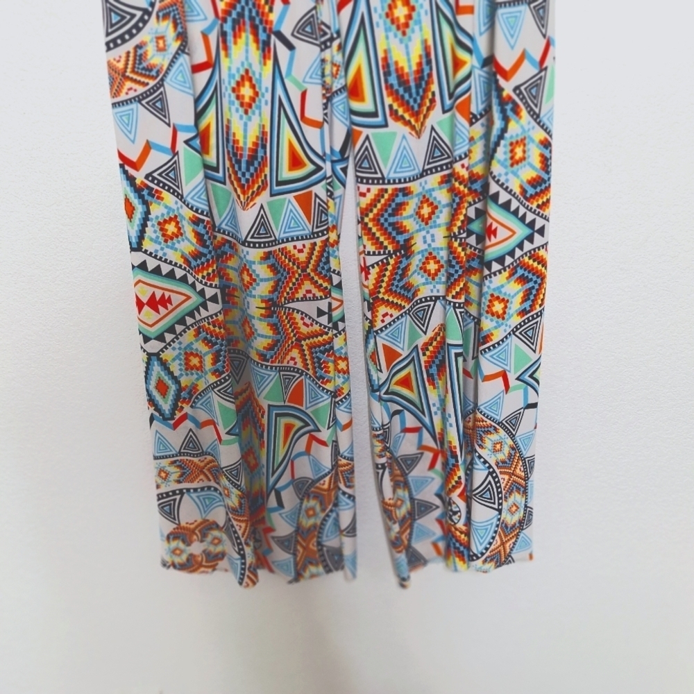 Always Multicolor Geometric Pattern Pull On High Rise Boho Wide Leg Pants Size L - Picture 4 of 12
